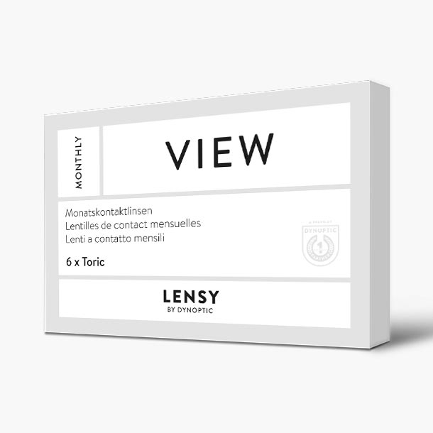 Lensy Monthly VIEW Toric (6P) - Lensy by Dynoptic - Optiker - Optiker Schweiz - Kontaktlinsen - Linsenmittel - Pflegemittel - Kontaktlinsenmittel - Tageskontaktlinsen - Monatskontaktlinsen - Sphärische Kontaktlinsen - Torische Kontaktlinsen - Silikon-Hydrogel Kontaktlinsen - Augentropfen - weiche Kontaktlinsen - harte Kontaktlinsen - Opticiens - Opticiens Suisse - Lentilles de contact - Produits de soin - Lentilles de contact journalières - Lentilles de contact mensuelles - Lentilles de contact sphériques - Lentilles de contact toriques - Lentilles de contact Multifocales - Lentilles de contact en silicone hydrogel - Gouttes ophtalmiques - Lentilles de contact souples - Lentilles de contact rigides - Ottico - Ottico Svizzera - Lenti a contatto - Prodotti per la cura - Lenti a contatto giornaliere - Lenti a contatto mensili - Lenti a contatto sferiche - Lenti a contatto toriche - Lenti a contatto multifocali - Lenti a contatto in silicone idrogel - Collirio - Lenti a contatto morbide - Lenti a contatto rigide